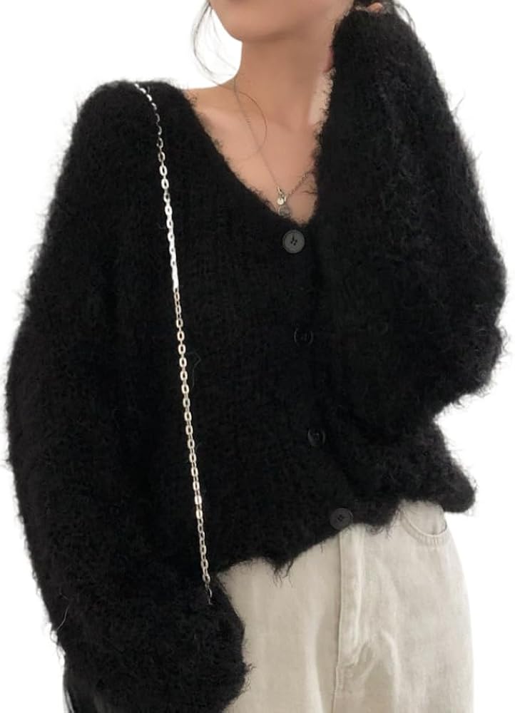 JOLILUNA Mohair Cardigan for Women Fuzzy Open Front Cardigan